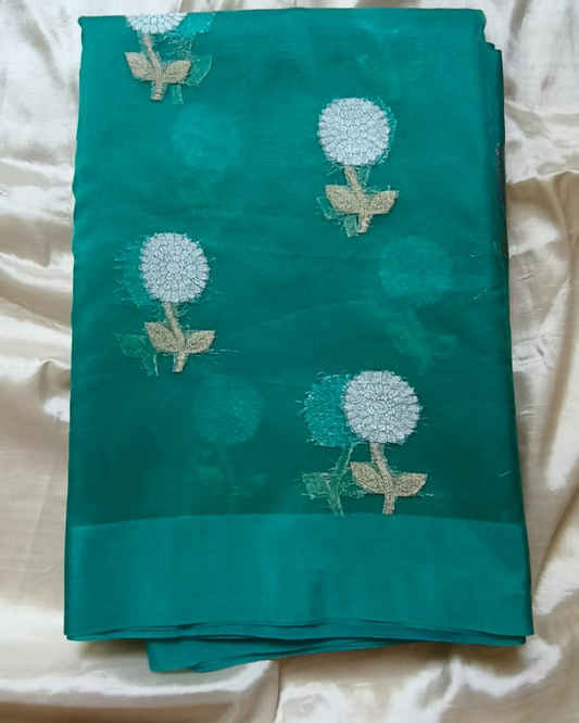 Pastel Blue Banarasi Semi Kora Organza Saree