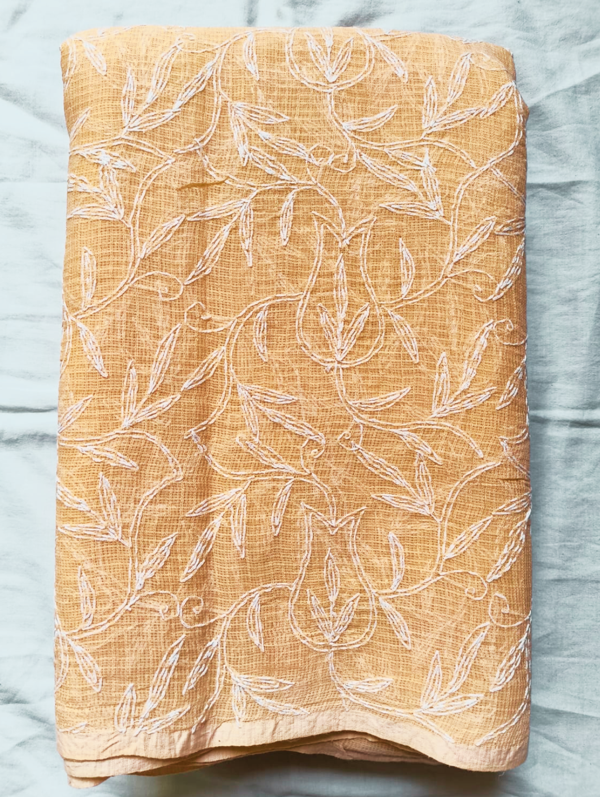 Pastle Orange Chikankari Kota Cotton