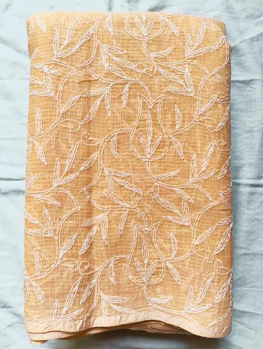 Pastle Orange Chikankari Kota Cotton