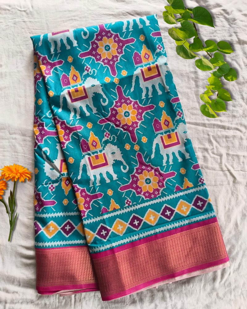 Light Blue Patola Pattern Art silk