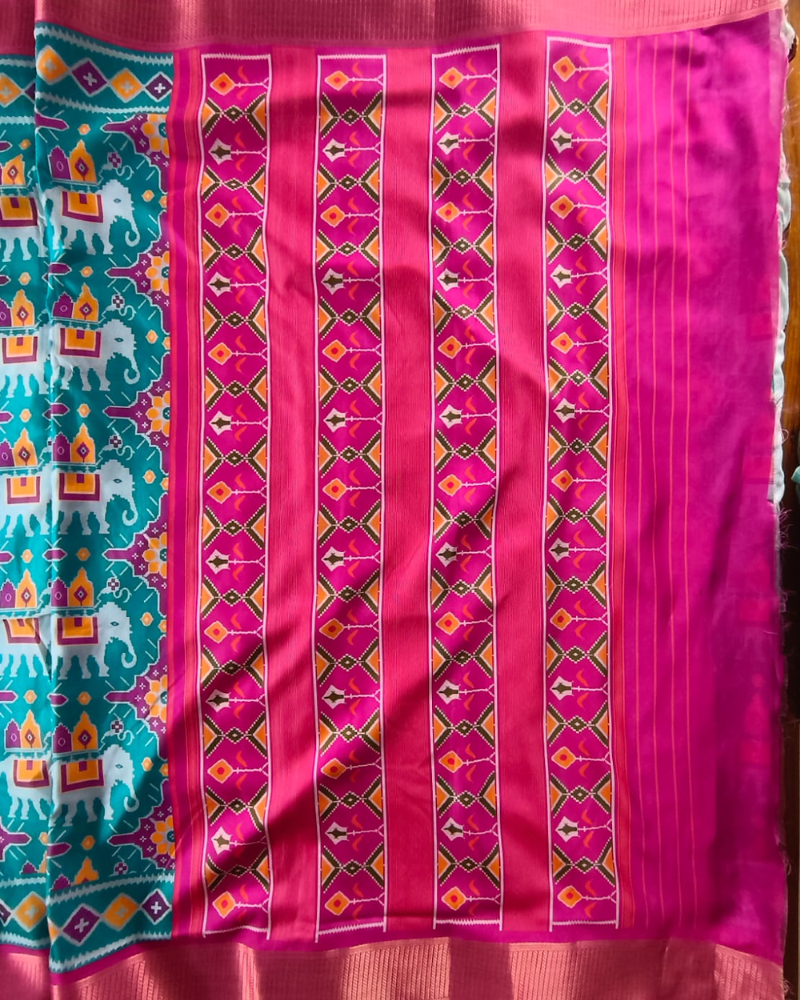 Light Blue Patola Pattern Art silk