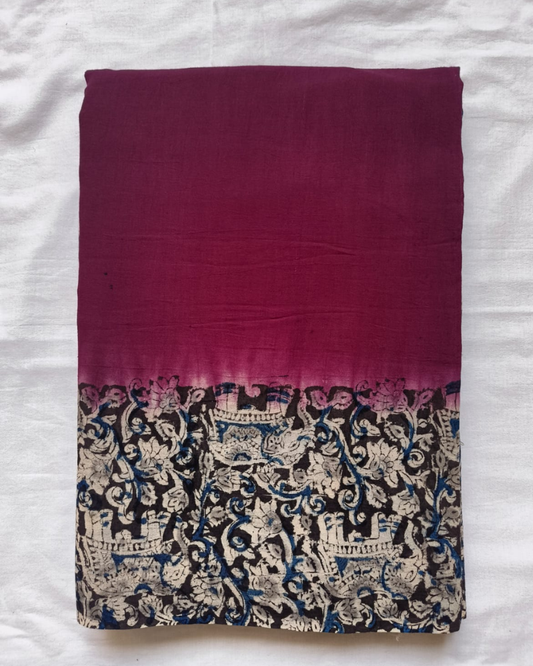 Maroon Mul Cotton Saree with Kalamkari Border