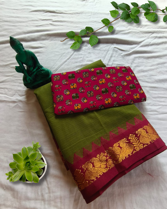 Mehandi Green Gadwal Handloom Cotton