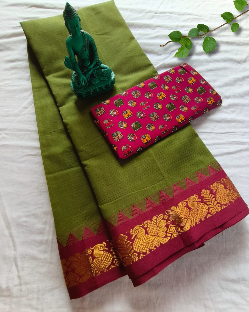 Mehandi Green Gadwal Handloom Cotton