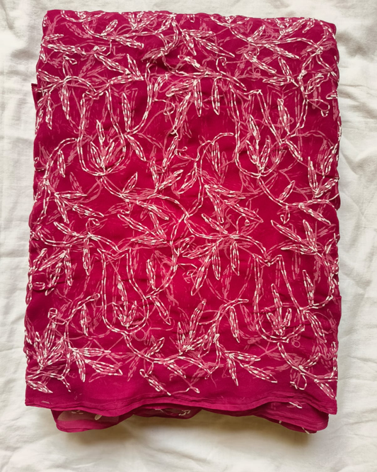 Berry Red georgette Chikankari saree