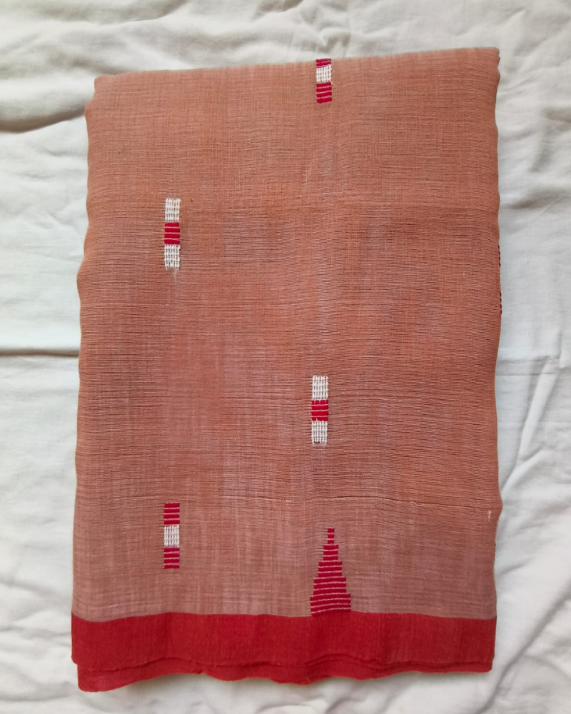 Handloom Light Brown Mul Cotton Saree