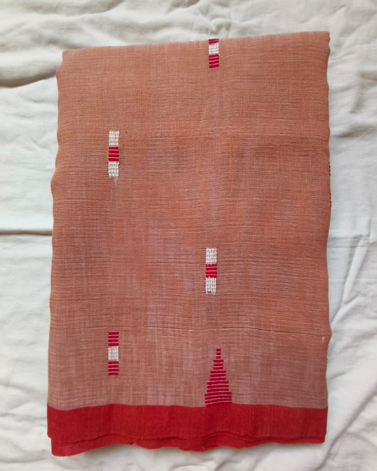 Handloom Light Brown Mul Cotton Saree