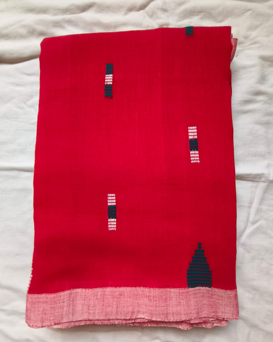 Handloom Red Mul Cotton Saree