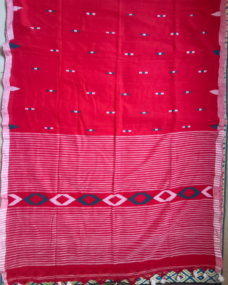 Handloom Red Mul Cotton Saree