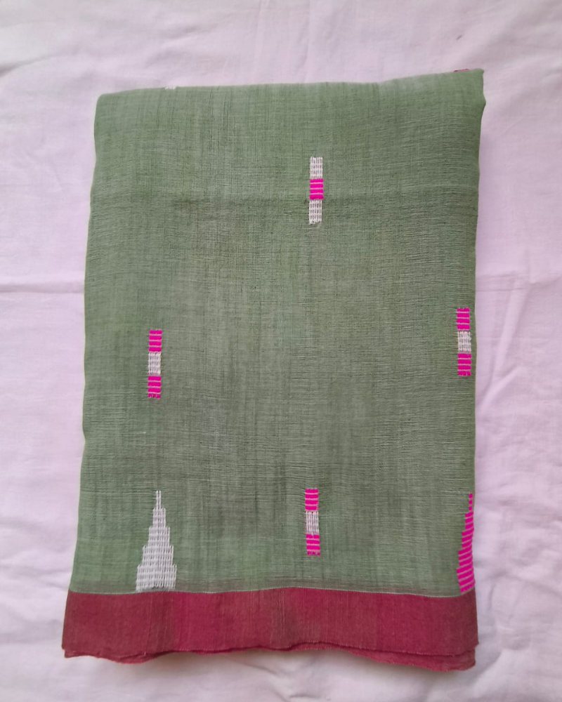 Handloom Fern Green Mul Cotton Saree