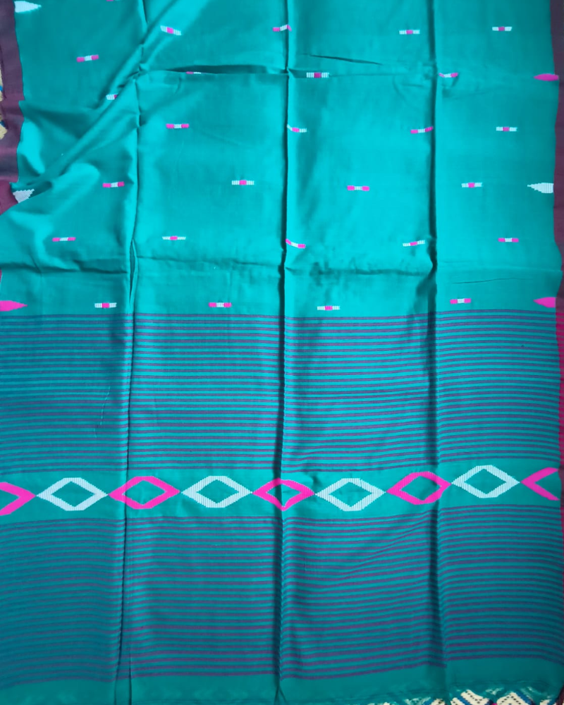 Handloom Teal Mul Cotton Saree