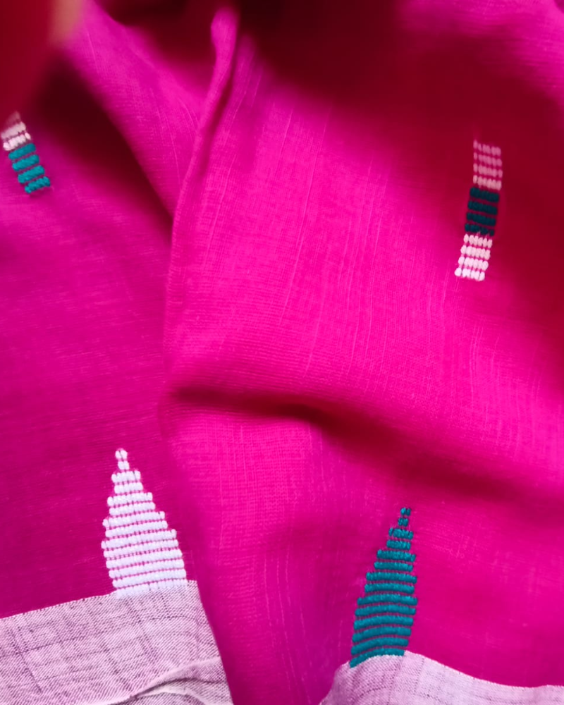 Handloom Hot Pink Mul Cotton Saree