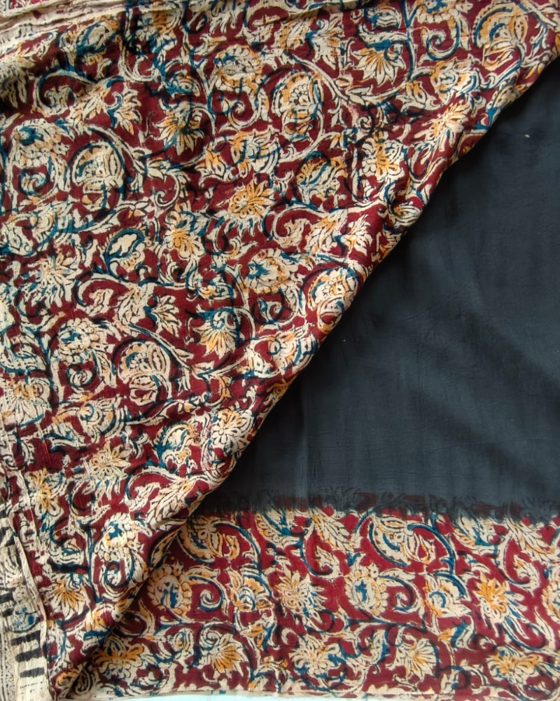 Black Mul cotton saree with Kalamkari Border