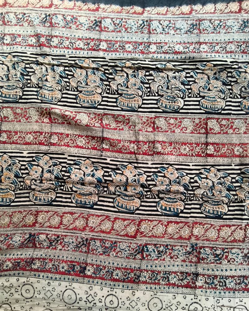 Black Mul cotton saree with Kalamkari Border