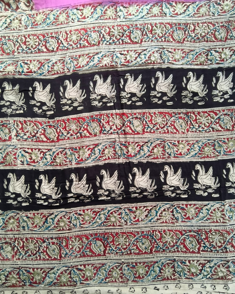 Magenta Mul Cotton Saree with Kalamkari Border