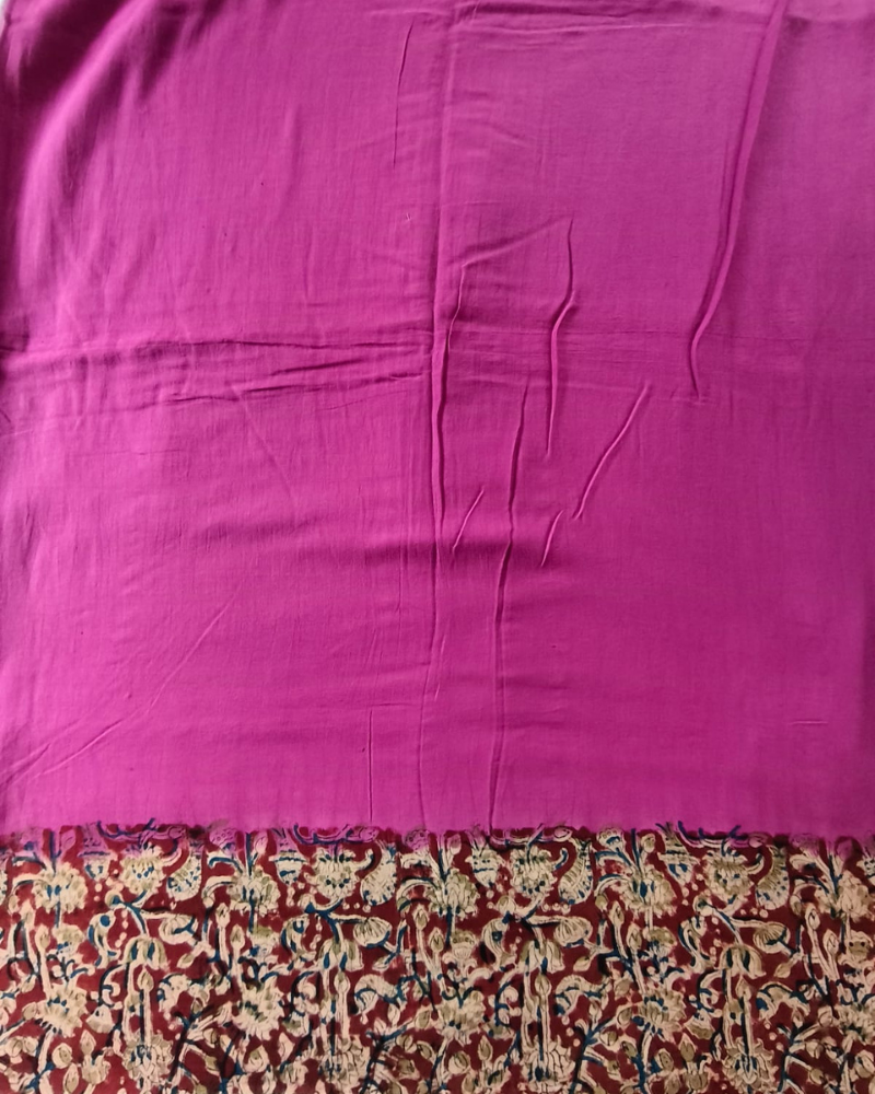 Magenta Mul Cotton Saree with Kalamkari Border