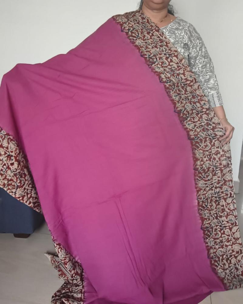 Magenta Mul Cotton Saree with Kalamkari Border