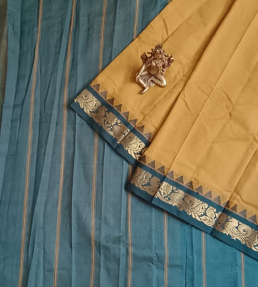 Mustard Color Gadwal Handloom Cotton Saree