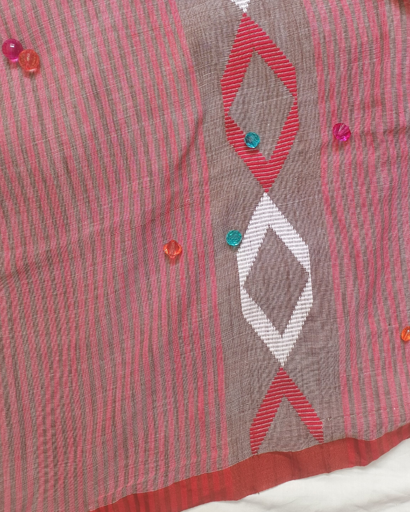 Handloom Muted Brown Mul Cotton Saree