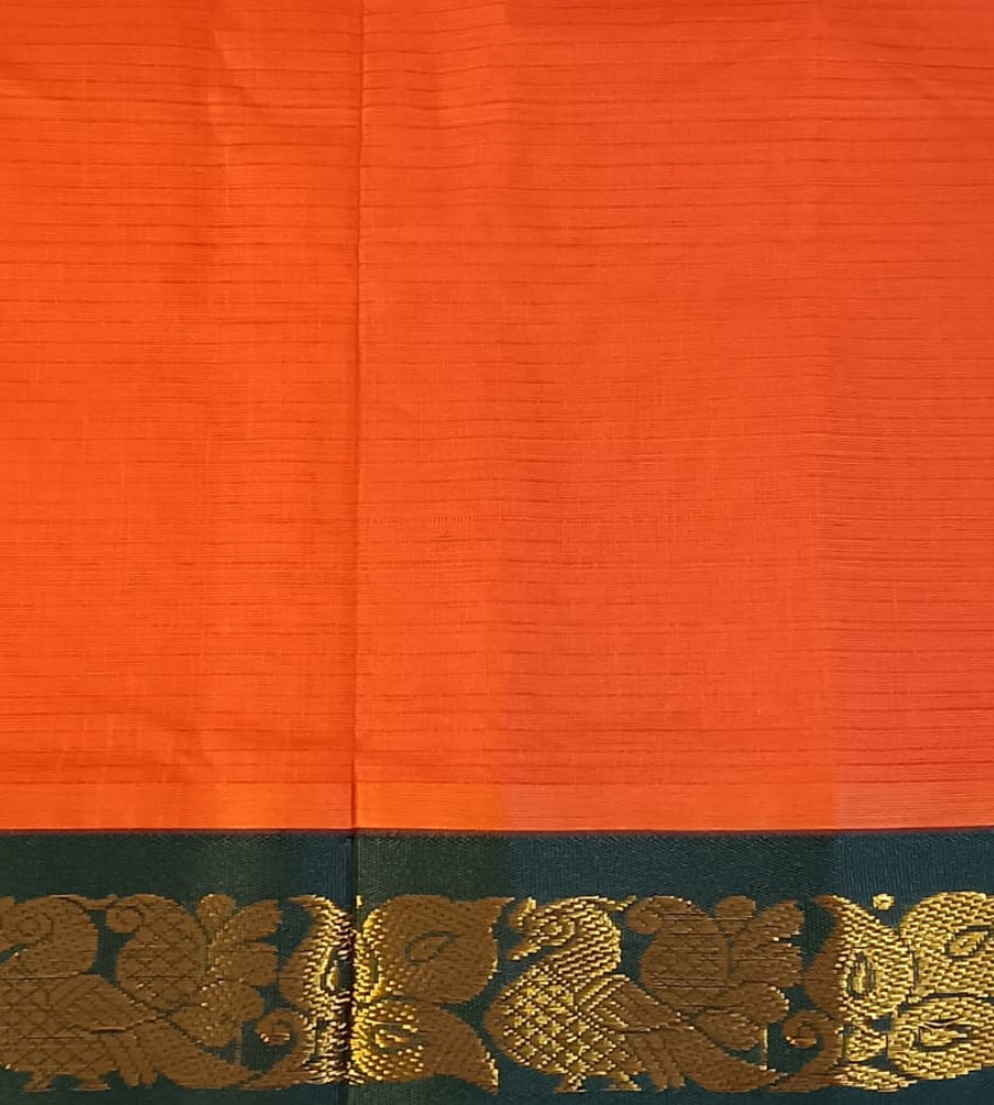 Orange Gadwal Handloom Cotton Saree