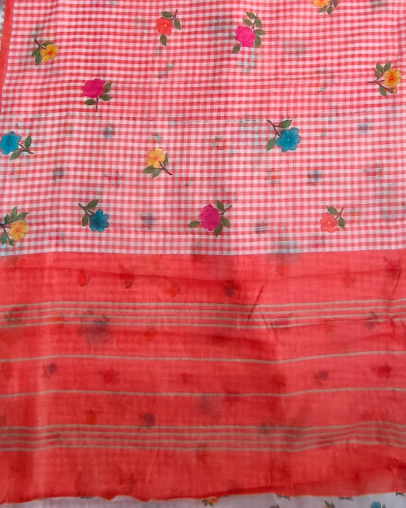 Orange Linen with Mangalgiri Border
