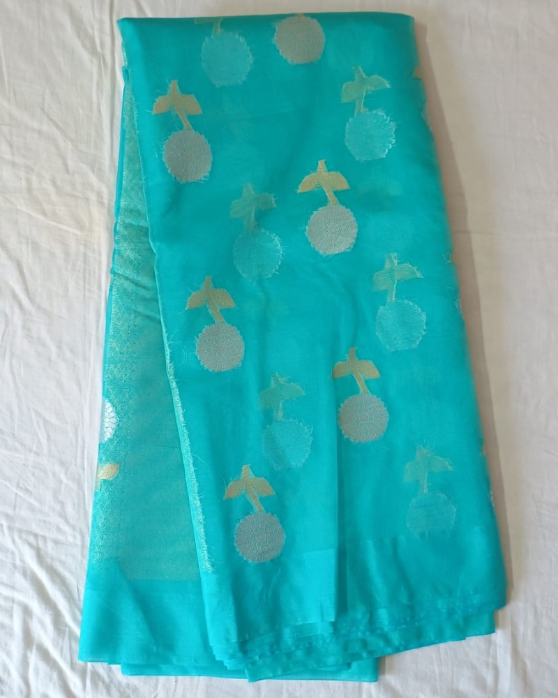 Pastel Blue Banarasi Semi Kora Organza Saree