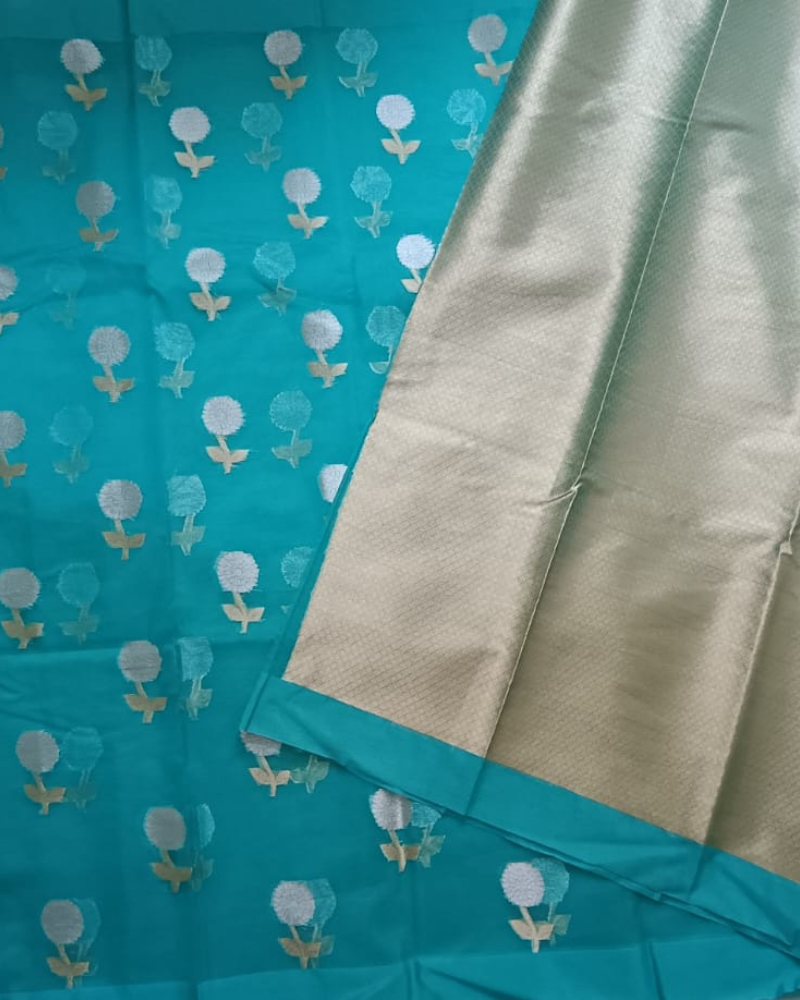 Pastel Blue Banarasi Semi Kora Organza Saree