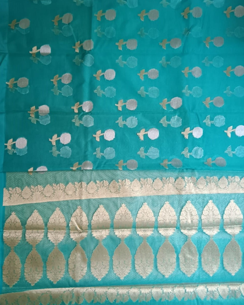 Pastel Blue Banarasi Semi Kora Organza Saree