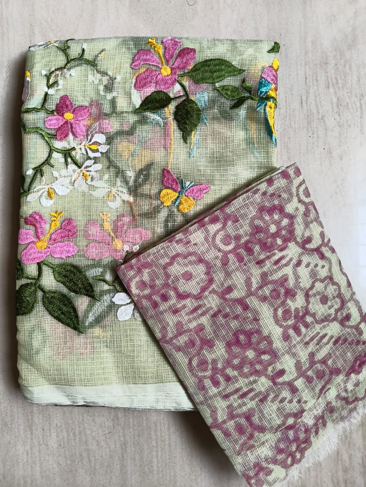 Pastel Green Embroidered Kota Saree