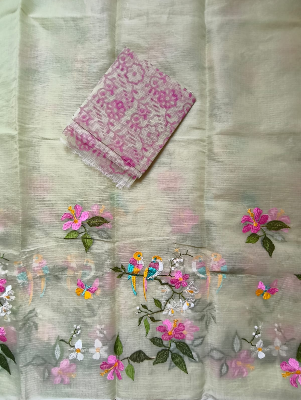 Pastel Green Embroidered Kota Saree