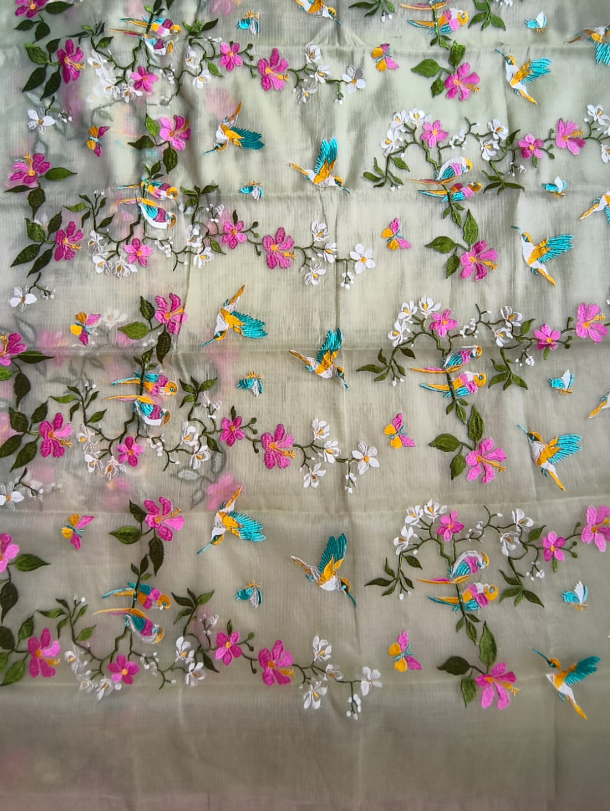 Pastel Green Embroidered Kota Saree