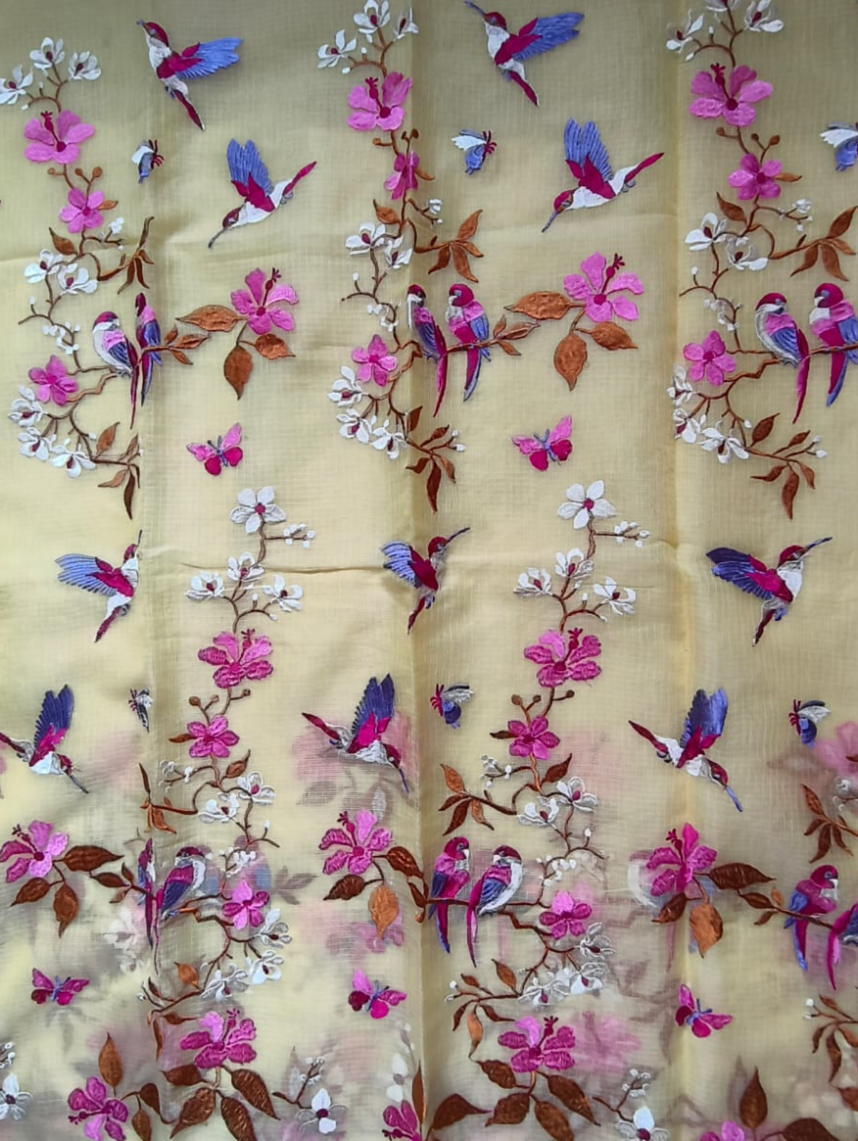 Pastel yellow Embroidered Kota Saree