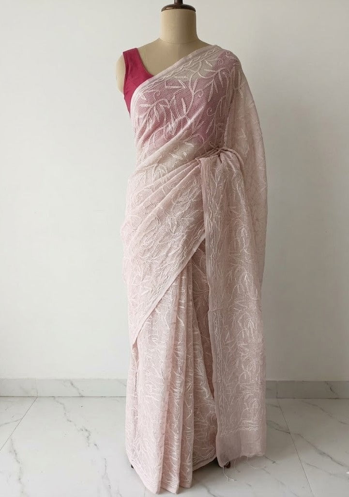 Pastel Pink Chikankari Kota Cotton