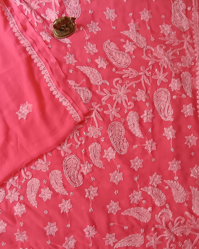 Peach Resham Georgette Chikankari