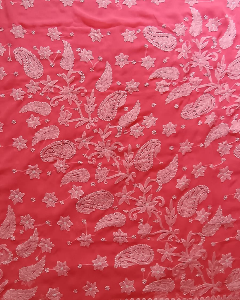 Peach Resham Georgette Chikankari