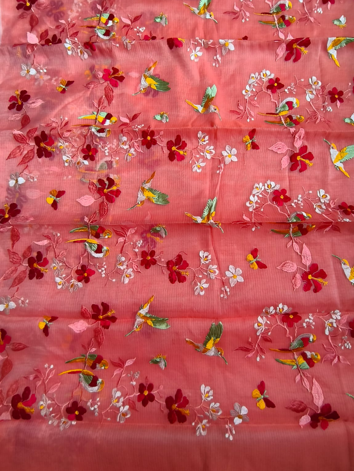 Peach Embroidered Kota Saree