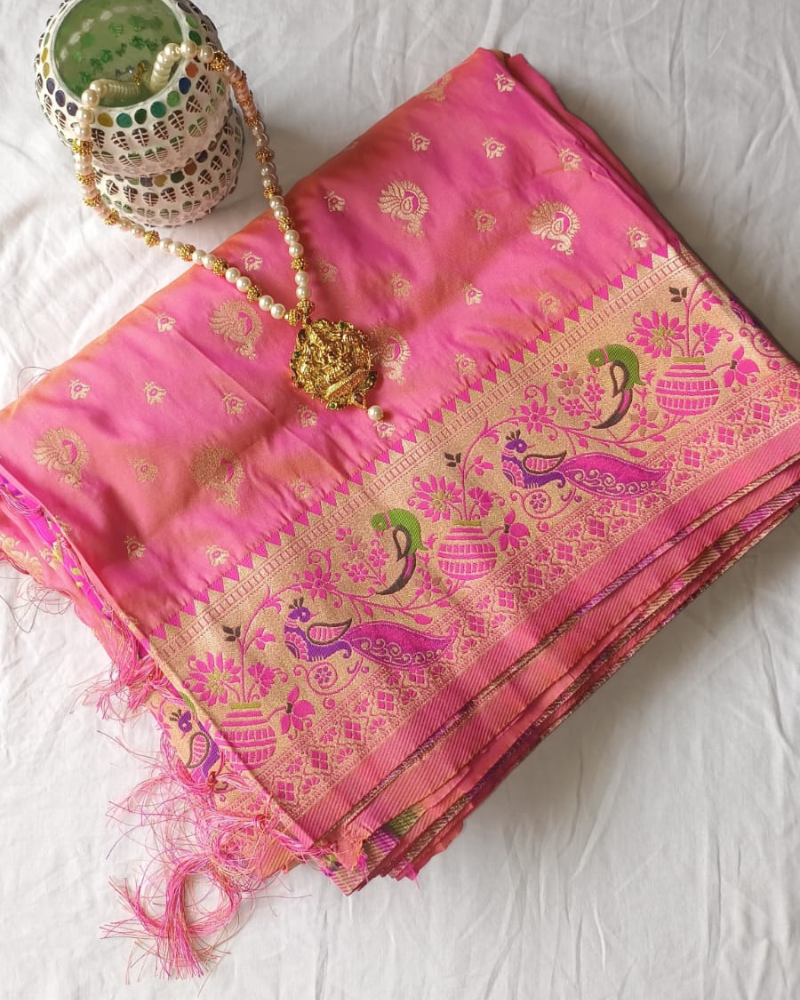 Pink Orange Soft silk saree