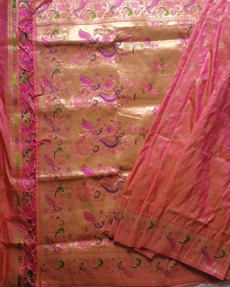 Pink Orange Soft silk saree