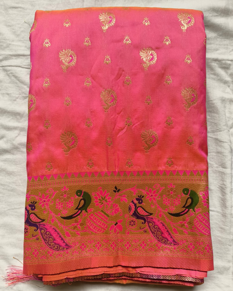 Pink Orange Art silk saree
