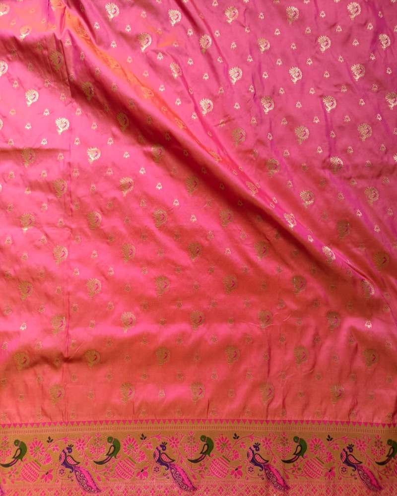 Pink Orange Art silk saree