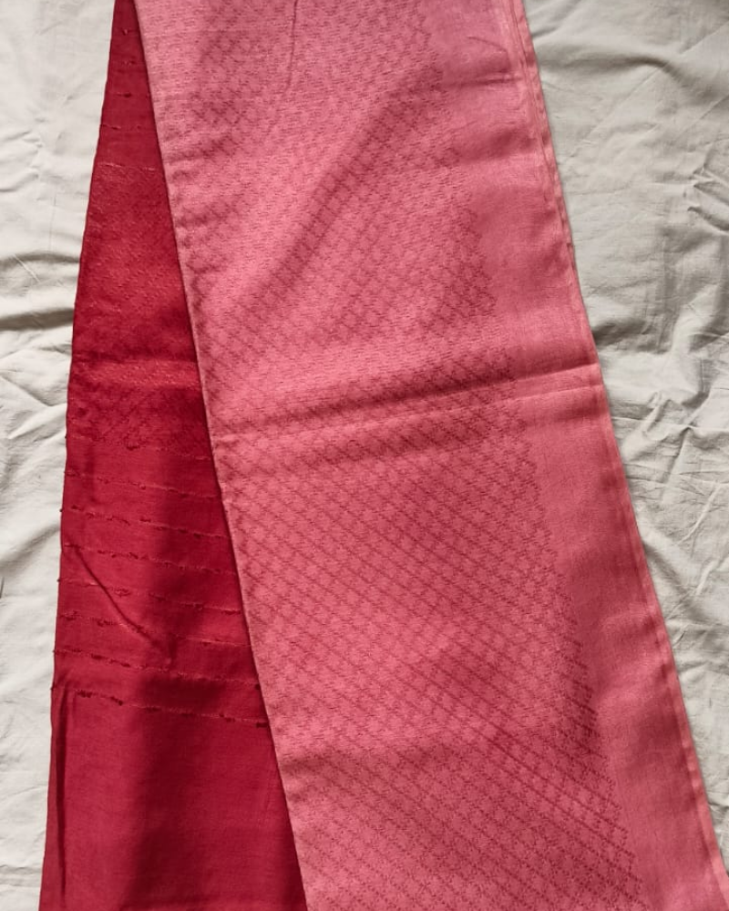 Pink & Red Bhagalpur Blended Silk with Cotton