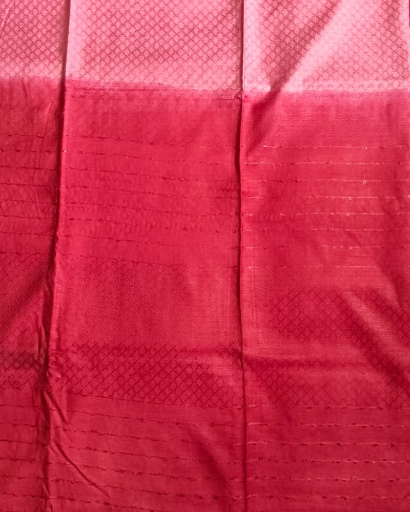 Pink & Red Bhagalpur Blended Silk with Cotton