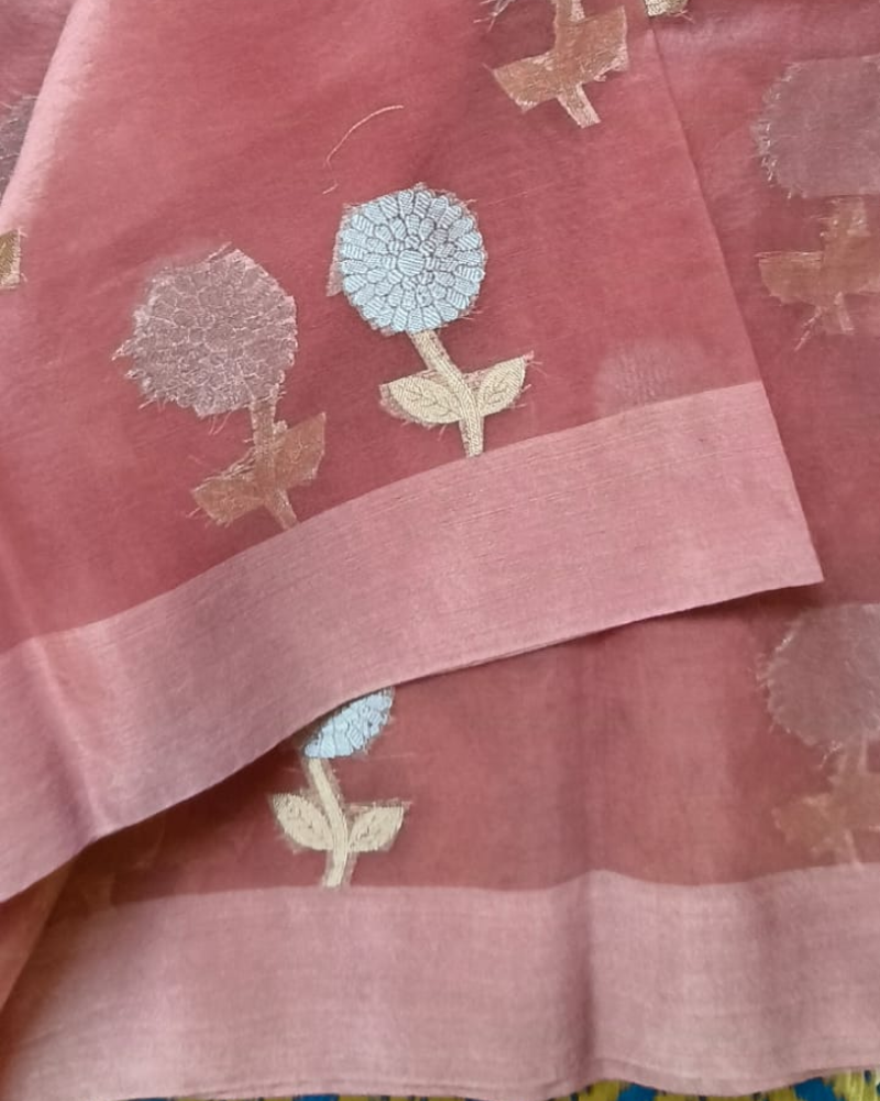 Pale Pink Banarasi Semi Kora Organza Saree