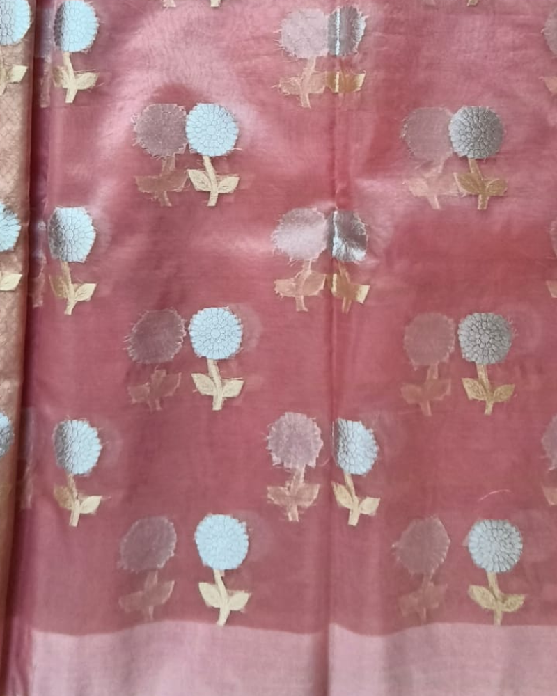 Pale Pink Banarasi Semi Kora Organza Saree