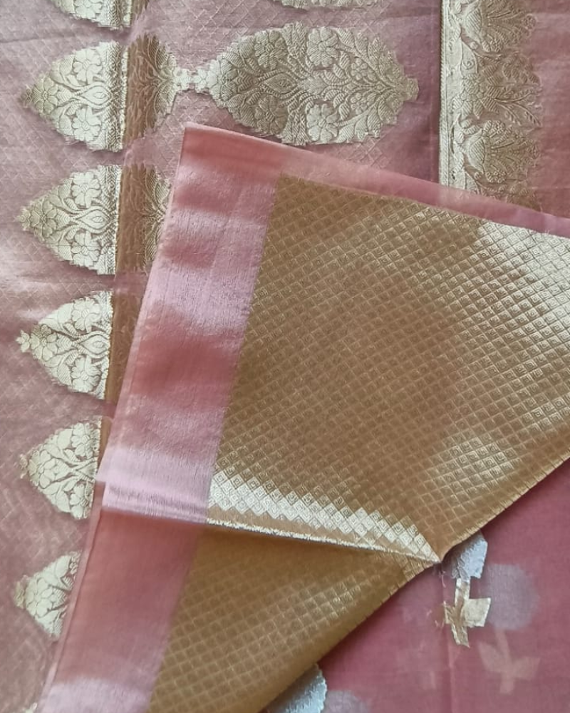 Pale Pink Banarasi Semi Kora Organza Saree
