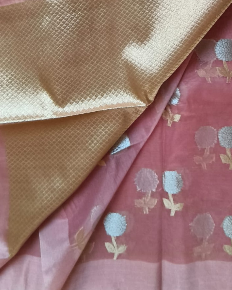 Pale Pink Banarasi Semi Kora Organza Saree