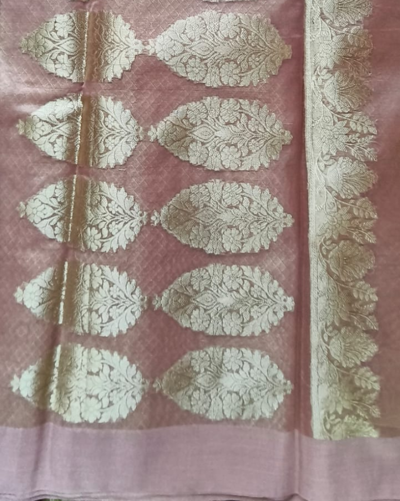 Pale Pink Banarasi Semi Kora Organza Saree