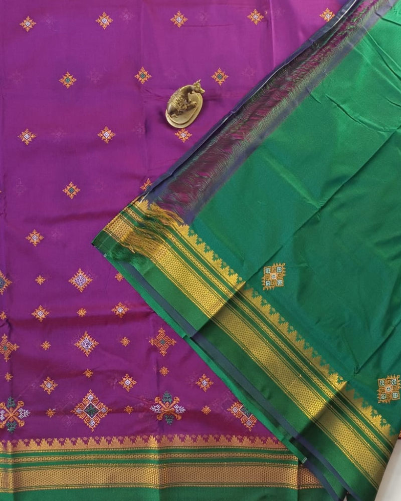 Purple Sico Ilkal Kasuti work saree