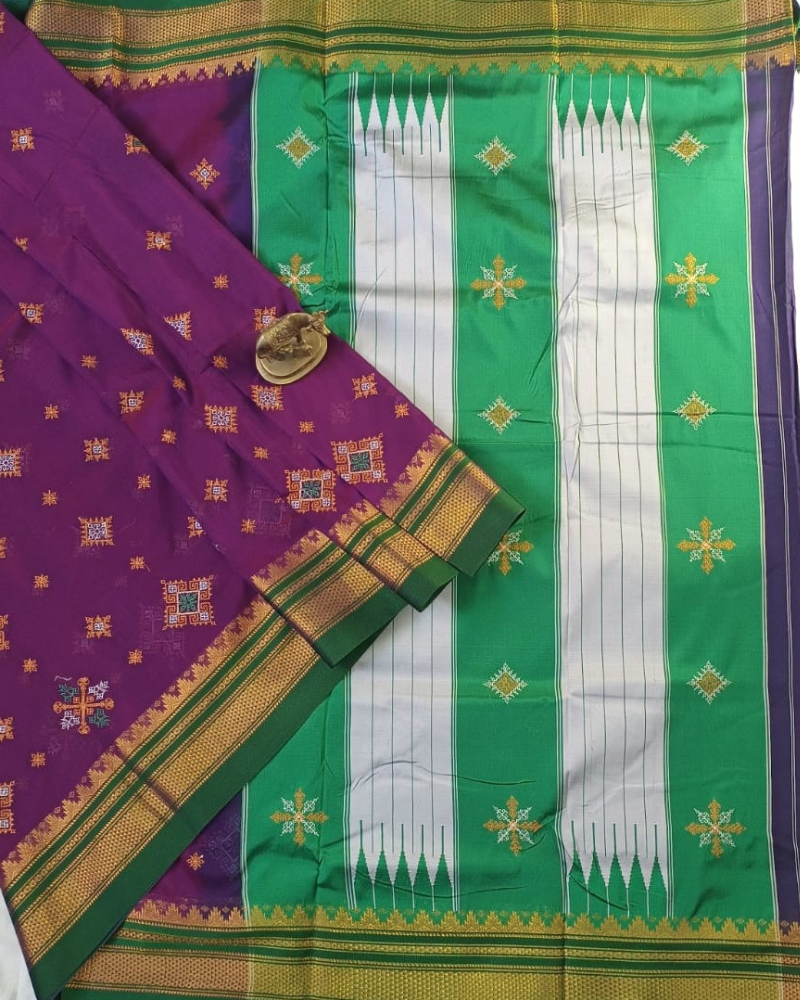 Purple Sico Ilkal Kasuti work saree