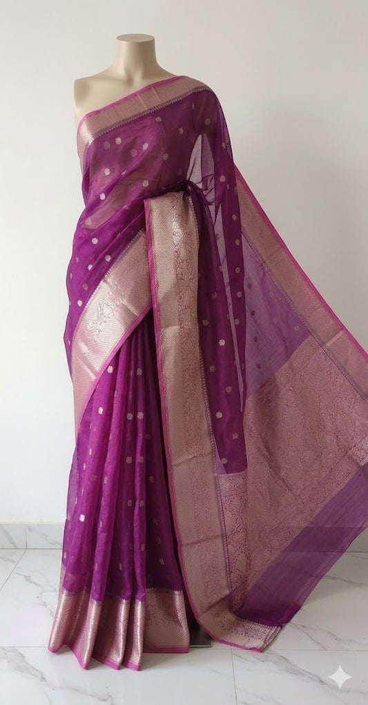 Purple Banarasi Semi Organza